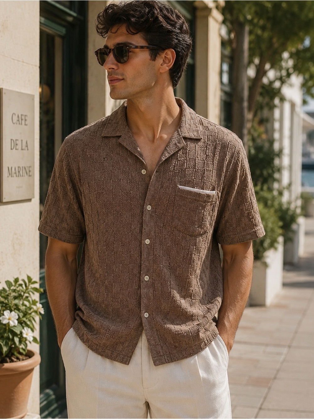 Art of Rhetoric Textured Knit Shirt Men’s XL Brown Taupe Retro Resort Polo